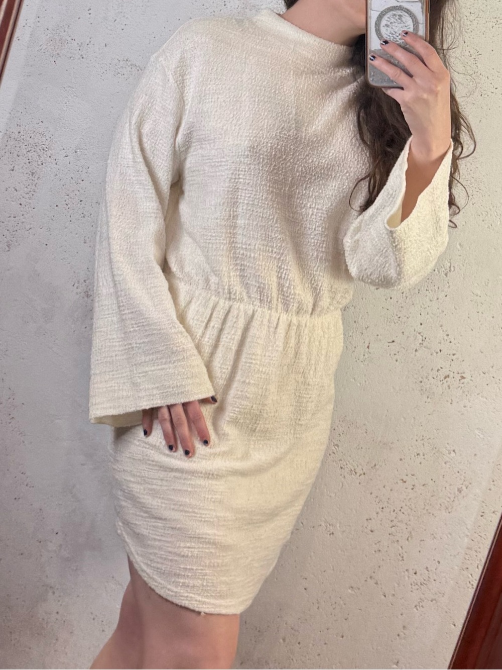 Anthropologie dolan Cream Textured Long Sleeve Mini Dress Size Medium - Picture 2 of 16